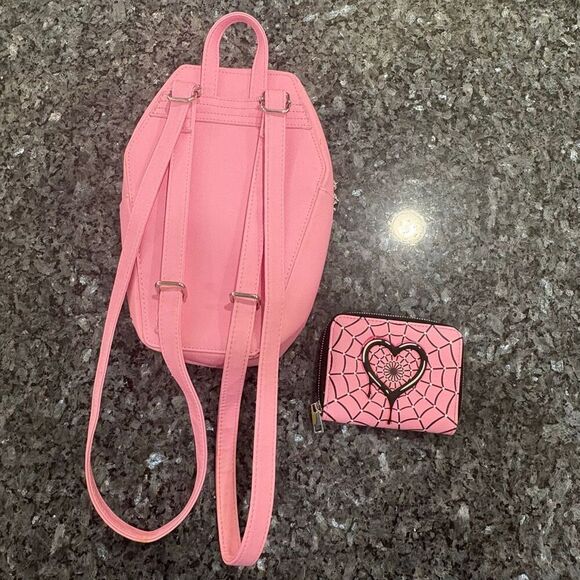 Monster High Pink Spiderweb Heart Backpack & Wallet Set – Gothic Punk Alternativ - Picture 2 of 12